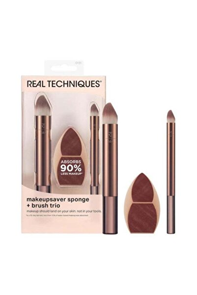 Real Techniques Makeupsaver Sponge + Brush Trio, Makeup Blending Sponge & Brushes For Liquid & Cream, 3 Piece Set