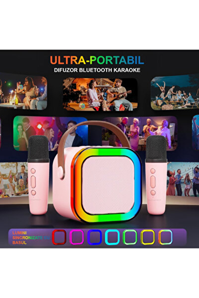 QGC Bluetooth Karaoke Speaker Set with 2 Wireless Microphones, 5 Vocal Effects, RGB Lights, Portable, TF