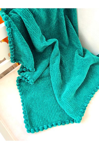 Pamuk Atölye Hand Knitted Velvet Emerald Baby Blanket 90*90 cm