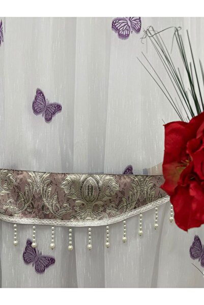 Liz Line Embroidered curtain, white/purple color, with drapery, from the "Papillon" collection PD0433