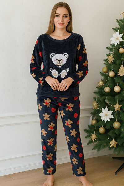 oncepetcom Navy Blue Teddy Bear Women's Pajama Set