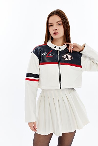 CHOS7N Жіноча куртка Racing з принтом і стрічками, синя