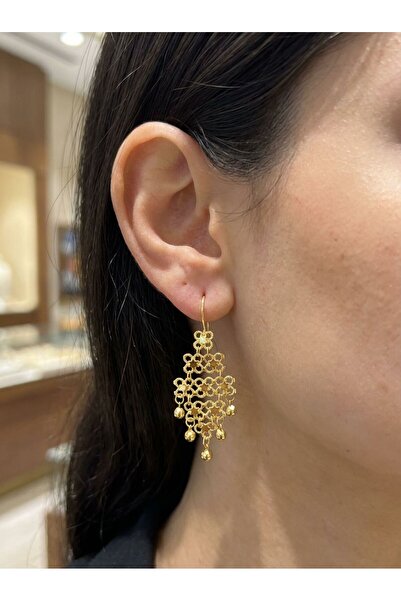 kuyumcu nurettin 3.20 gr (GRAM) 5 Sıralı Dorika Toplu Kişniş Küpe 14 Ayar Altın