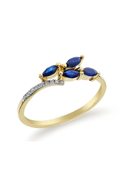 Gold Inel Aur de 14K cu Diamante și Safire albastre