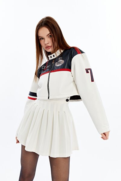 CHOS7N Жіноча куртка Racing з принтом і стрічками, синя