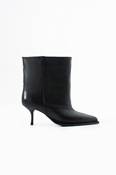 Eataly Shoes Siyah Cilt Hakiki Deri Sivri Burun Dikişli Kadın Bot