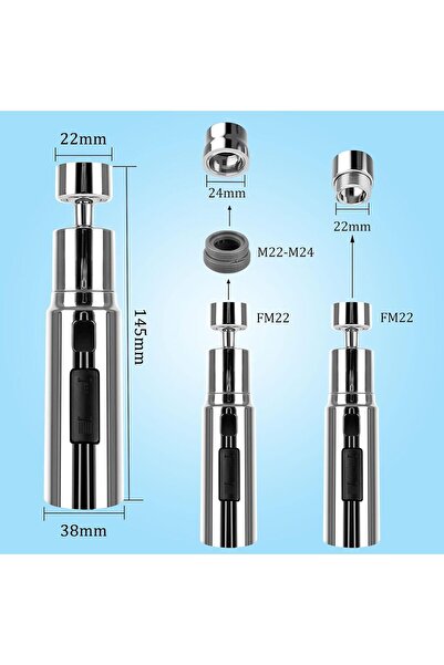 EXCEFORE Kitchen Tap Spray Head, 360° Swivel Spout FM22M24, Faucet Extender for Kitchen Sink