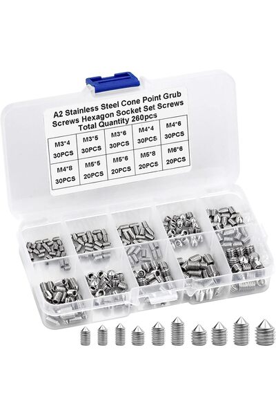 MAKINGTEC مجموعة براغي سداسية الرأس من الفولاذ المقاوم للصدأ، 260 قطعة (M3-M6)