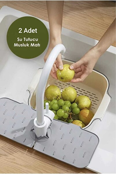 lawrenceshop 2Pcs Elastic Faucet Mat Water Catcher Organizer Silicone Non-Sli...