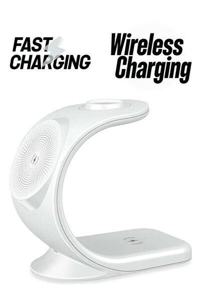 Arabest حامل شاحن لاسلكي مغناطيسي 3 في 1 باللون الأبيض