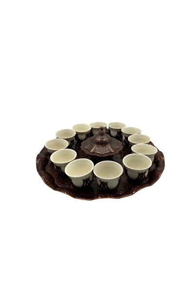 ACAR Luxury Arabian Coffee Set for 12 with Tray and Covered Dates Pot in Red Bronze – Made in Turkey
