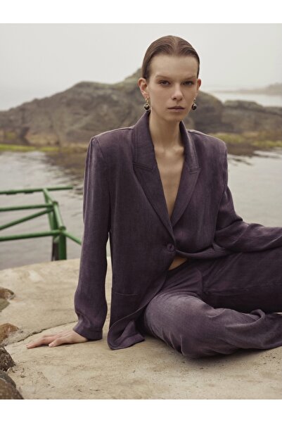 ÜGE TEKSTİL سترة نسائية منسوجة من حشوة كتف قطع من الليوسيل والفسكوز – أرجواني