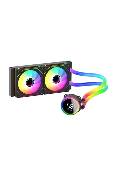 leeways 240 Pro White Argb Intel-Amd Compatible Black Liquid Cooler with Argb Digital Temperature Display