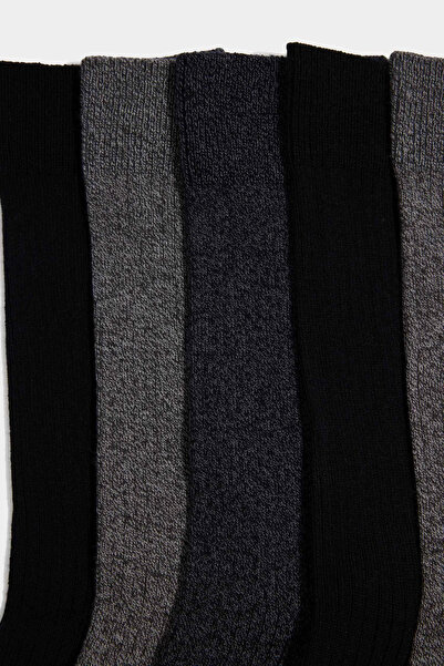 DeFacto G6519AXGR2 Γκρι ανδρικές μακριές κάλτσες από βαμβάκι 5 τεμαχίων