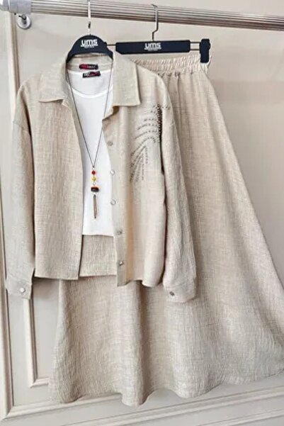 Mercan ITALYAN KETEN YAPRAK DETAYLI YAPRAK TAKIM