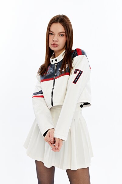 CHOS7N Жіноча куртка Racing з принтом і стрічками, синя