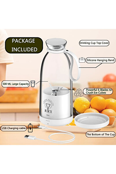 MACON Portable Smoothie Blender 500ml, 6 Blades, 2400mAh USB Rechargeable Personal Shakes & Juice Maker