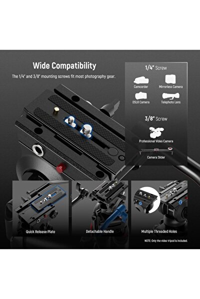 NEEWER 74" Video Tripod with Fluid Head, Heavy Duty Metal Tripod, TP37