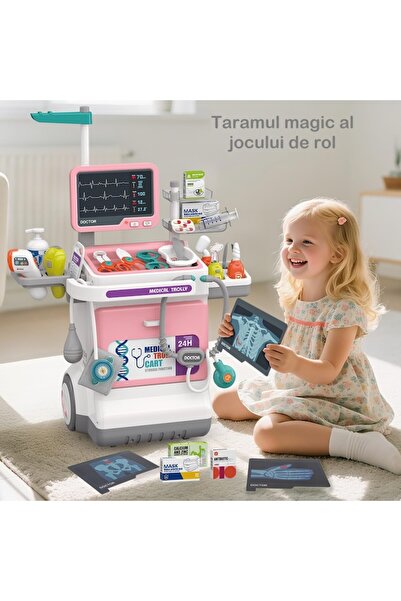 indiggo Set Medical Joaca MiniMed Hub Max Carucior 32 Piese Sunete Lumini Monitor Stetoscop Accesorii Pink