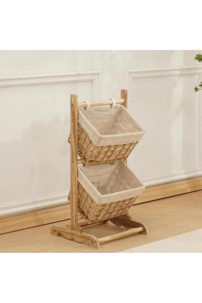 SPR ستاند خشب سلال خوص JARDO Wooden Storage Stand with Wicker/Rope Baskets JARDO