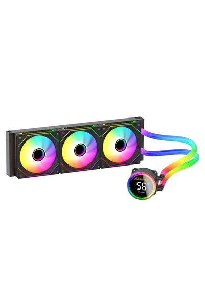 ALWAYS TEKNOLOJİ 360 Pro White Argb 360mm Liquid Cooler Intel-Amd Compatible Black with Digital Temperature Display