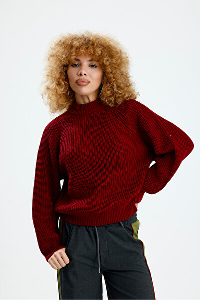 Figo Round Neck Raglan Sleeve Ribbed Knitwear Sweater