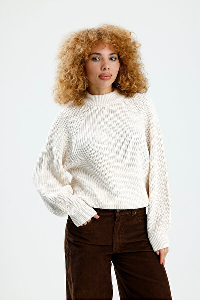 Figo Round Neck Raglan Sleeve Ribbed Knitwear Sweater