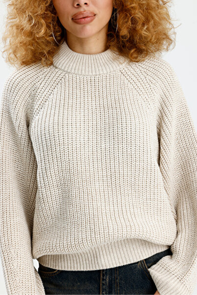 Figo Round Neck Raglan Sleeve Ribbed Knitwear Sweater
