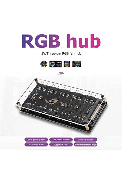 NALACAL ARGB Splitter Cable 10-Port 5V 3-Pin ARGB Fan Hub