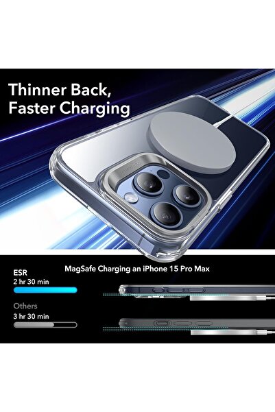 ESR iPhone 15 Pro Max Case - MagSafe Compatible, Military-Grade, Stash Stand, Clear