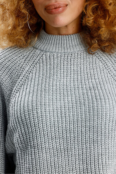 Figo Round Neck Raglan Sleeve Ribbed Knitwear Sweater