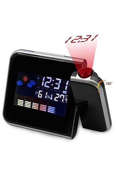 PROCART Desk clock, adjustable LED projector, LCD screen, alarm, date, indoor weather station