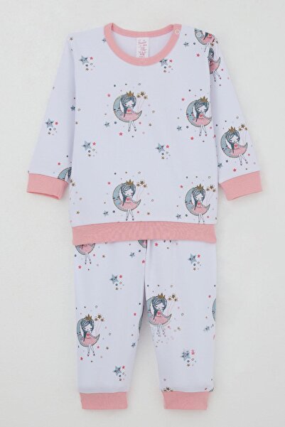 Breeze Baby Girl Tracksuit Set with Shoulder Patches, Dreamy Girl Patterned, 4 Months-1 Year Old, White