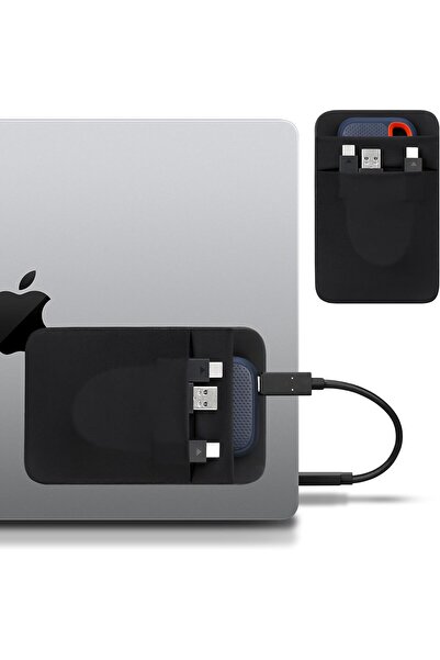 Lacdo Portable Hard Drive Sleeve - 2-Pocket Stick-On SSD Pouch, Black