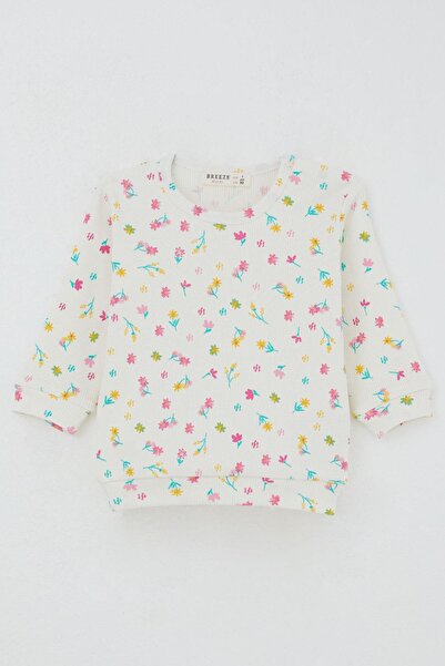 Breeze Baby Girl Pajama Set with Shoulder Pads, Colorful Floral Pattern, 4 Months-1 Year, Ecru