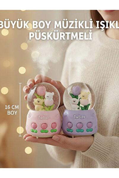 moryconcept Tulips Temalı Işıklı Müzikli Püskürtmeli Büyük Boy Kar Küresi – 1...