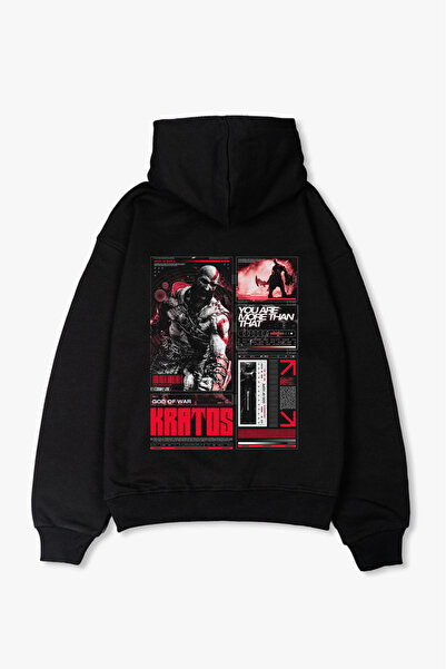 Freak Tshirt Oversized Black Hooded Kratos Sweatshirt Unisex – 3 Thread Count Fleece-Lined Thick Fleece