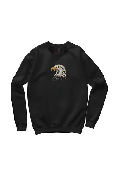 KEYFHOME Eagle Embroidered Unlined 3 Thread Unisex Sweatshirt – 300 Gsm – Black