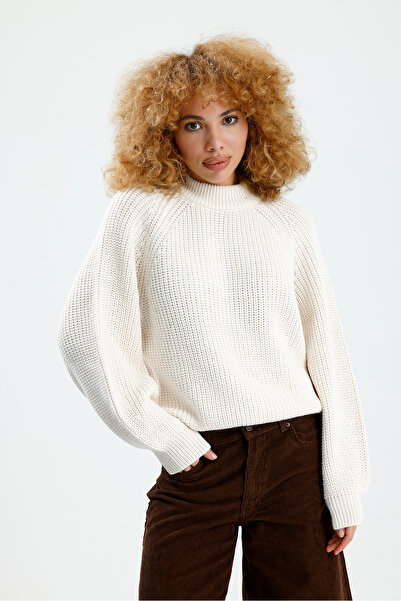 Figo Round Neck Raglan Sleeve Ribbed Knitwear Sweater