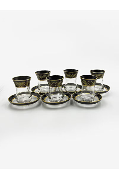 ACAR طقم أكواب شاي تركي فاخر باللونين الأسود والذهبي بتصميم عصري - 6 قطع | صنع في تركيا