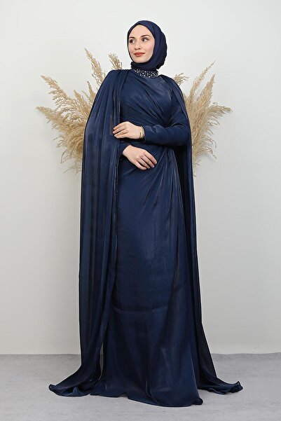 GİYZAMİLA فستان سهرة إيزابيلا يوريو باللون الأزرق الداكن