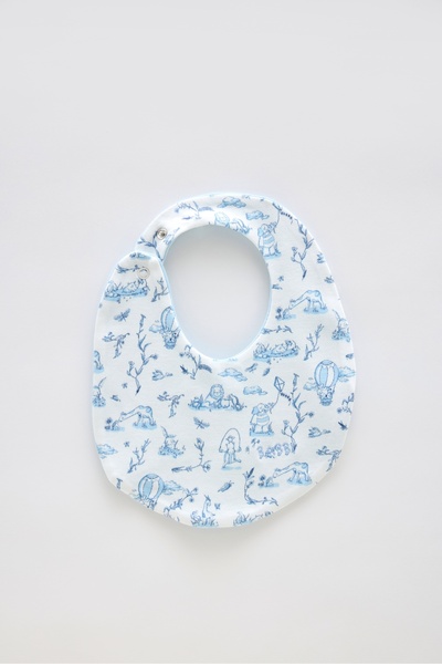 Atelier Babbi 100% Cotton Newborn Bib & Hat Set - Toile De Jouy / Blue