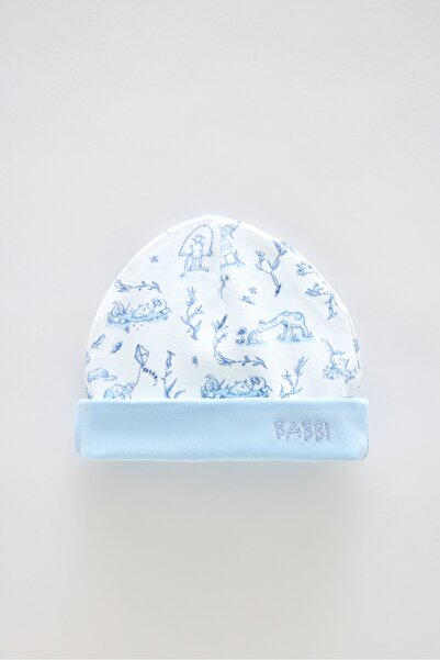 Atelier Babbi 100% Cotton Newborn Bib & Hat Set - Toile De Jouy / Blue