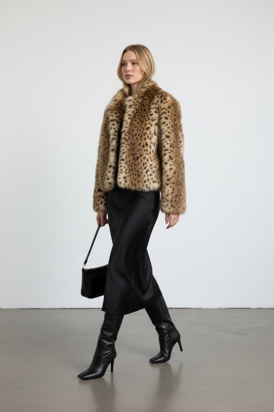 Vireo Club Късо кожено палто с леопардов принт