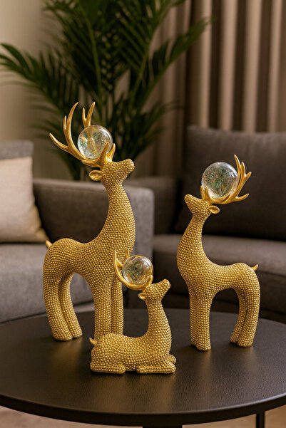sahane & bazaar 3’lü geyik küre dekor aksesuar