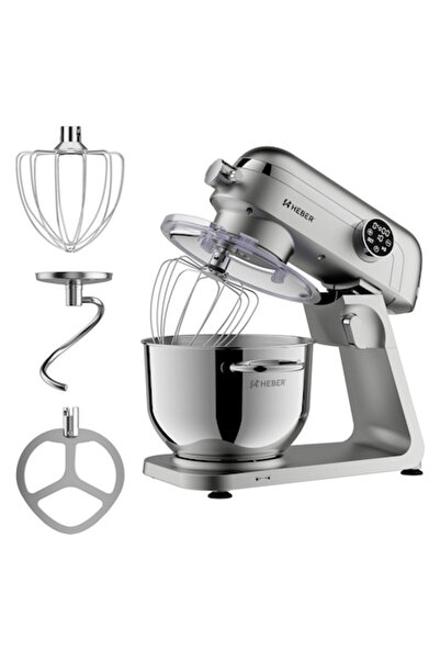 Heber HBR-1512S Stand Mixer, 1800W, 6L Stainless Bowl, 10 Speeds, Touch LED, Grey