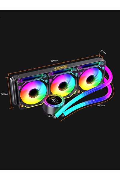 ALWAYS TEKNOLOJİ 360 Pro White Argb 360mm Liquid Cooler Intel-Amd Compatible Black with Digital Temperature Display