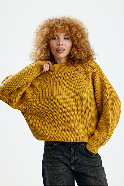 Figo Round Neck Raglan Sleeve Ribbed Knitwear Sweater