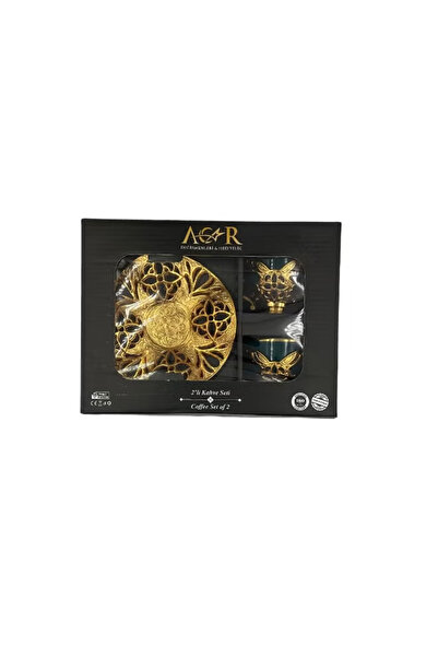 ACAR Luxury Turkish Coffee Set of 2 Cups with Holders and Saucers in Green & Gold – Made in Turkey