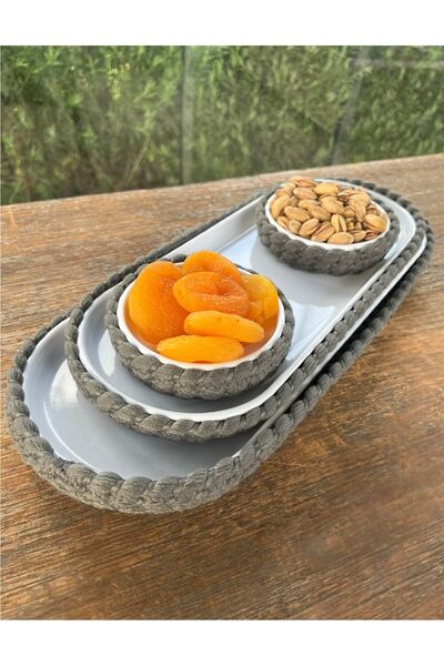 Home Inn Home Textile 4-Piece Melamine Wicker Look Serving and Presentation Set – for Stylish Table Presentations - Gray